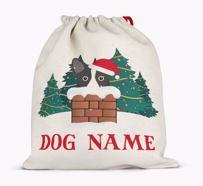 Peeking Dog with Santa Hat: Personalized {breedFullName} Santa Sack 